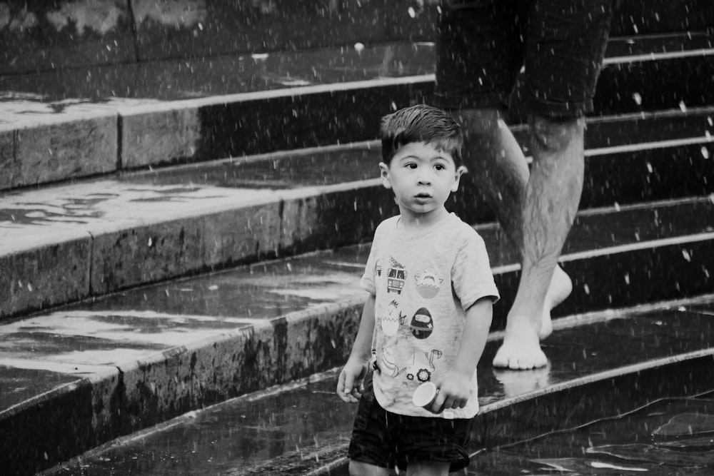 grayscale photo of boy