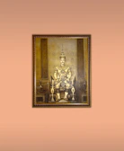 A majestic tarot card illustration of The Emperor seated on a stone throne adorned with ram motifs.