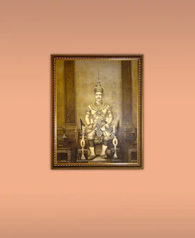 A dramatic painting of King Kosoko standing resolute amid the smoke and chaos of the 1851 bombardment of Lagos, royal regalia gleaming under a stormy sky.