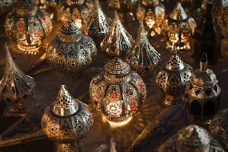 gray metal lanterns