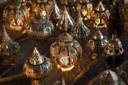 gray metal lanterns