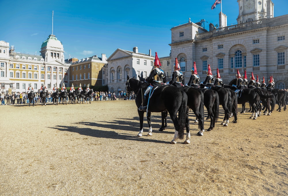 rows of soldiers on black horses