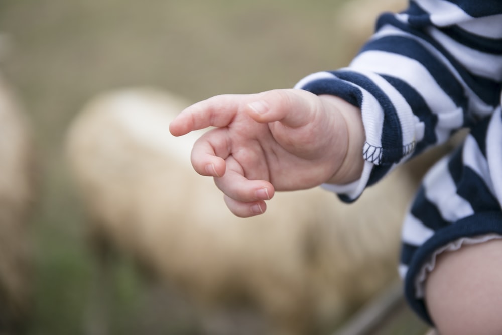 close photo of child wearing onesie