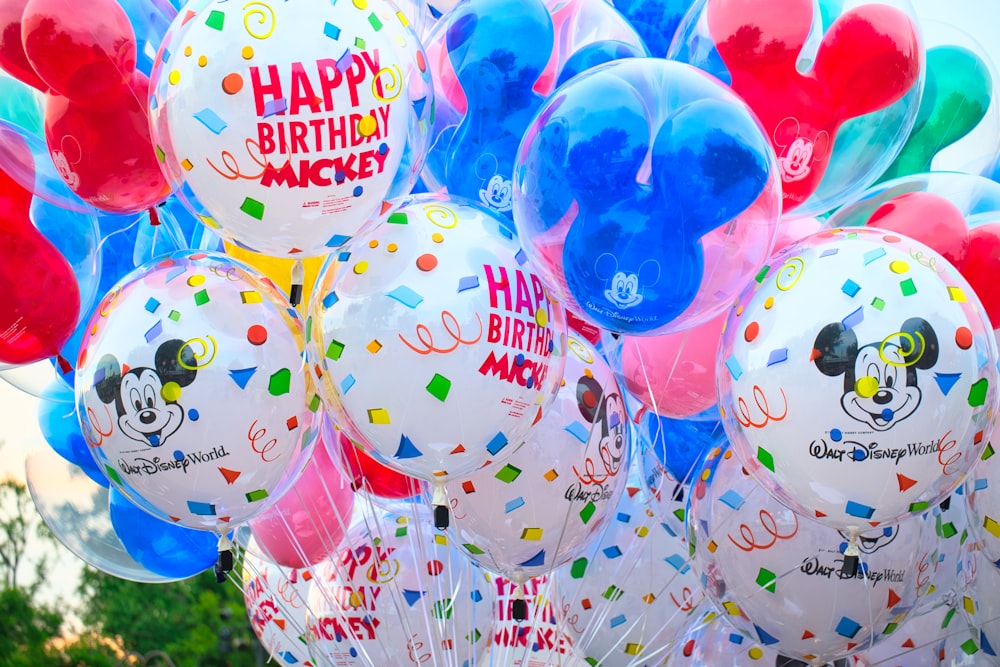 close photo of Mickey Mouse-themed balloons