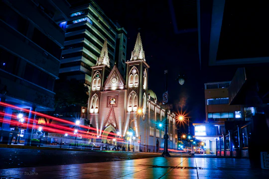 Mosaic-style photo showing vibrant urban church gatherings under neon city lights.