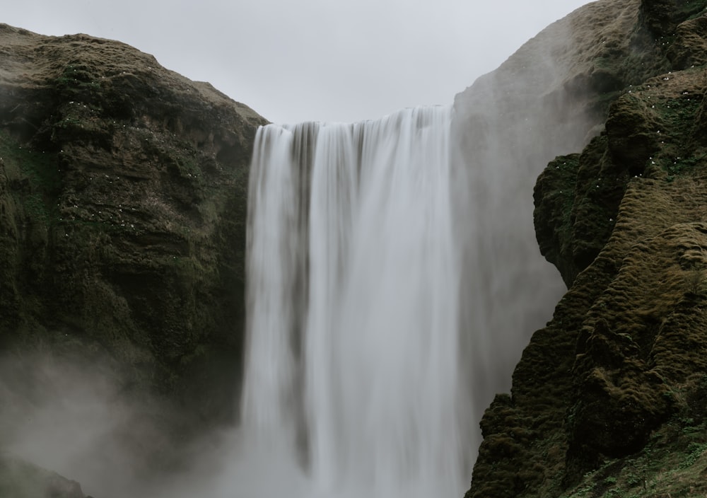 low angle photo of waterfalls