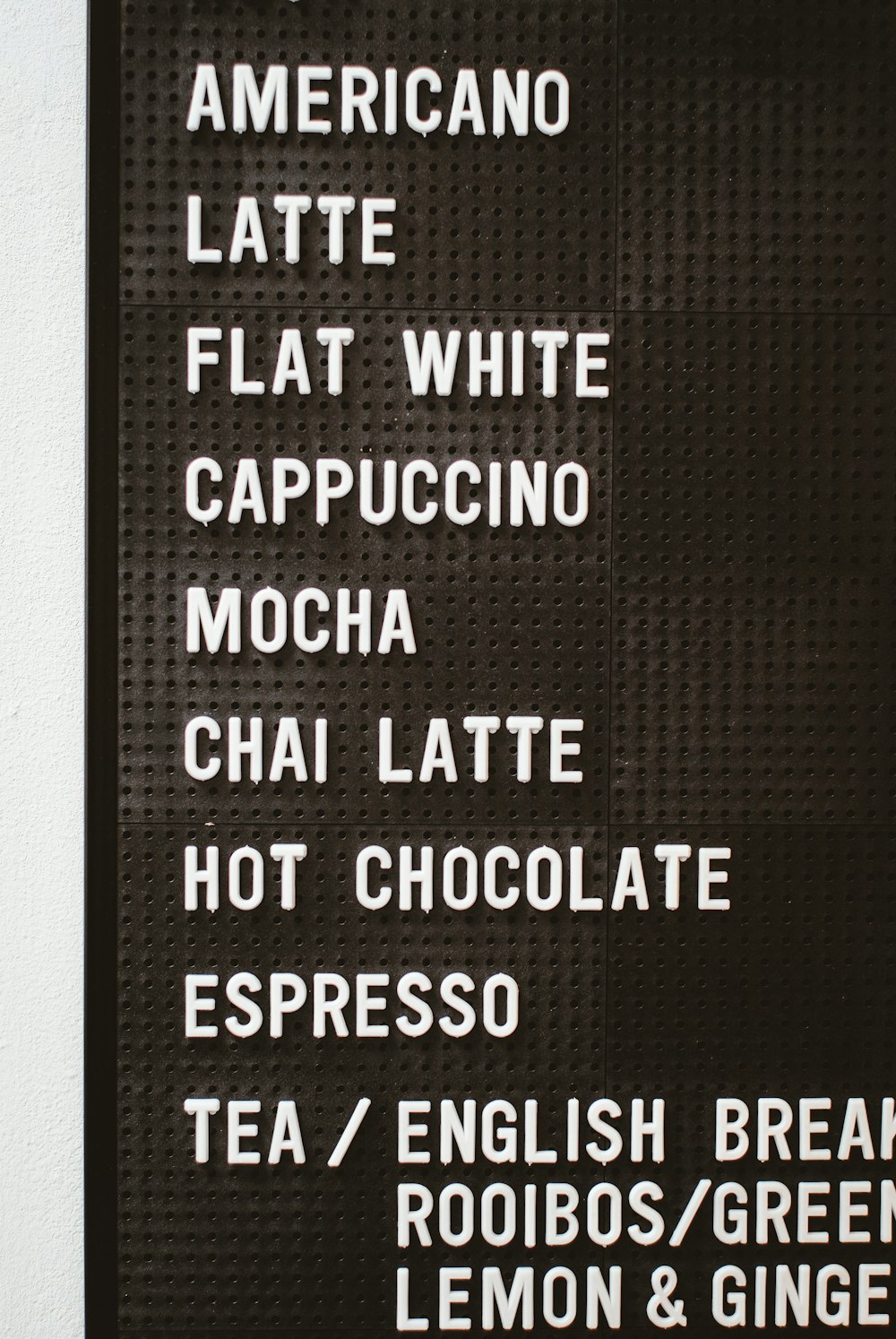 Americano latte flat shite cappuccino mocha Chai latte hot chocolate and espresso