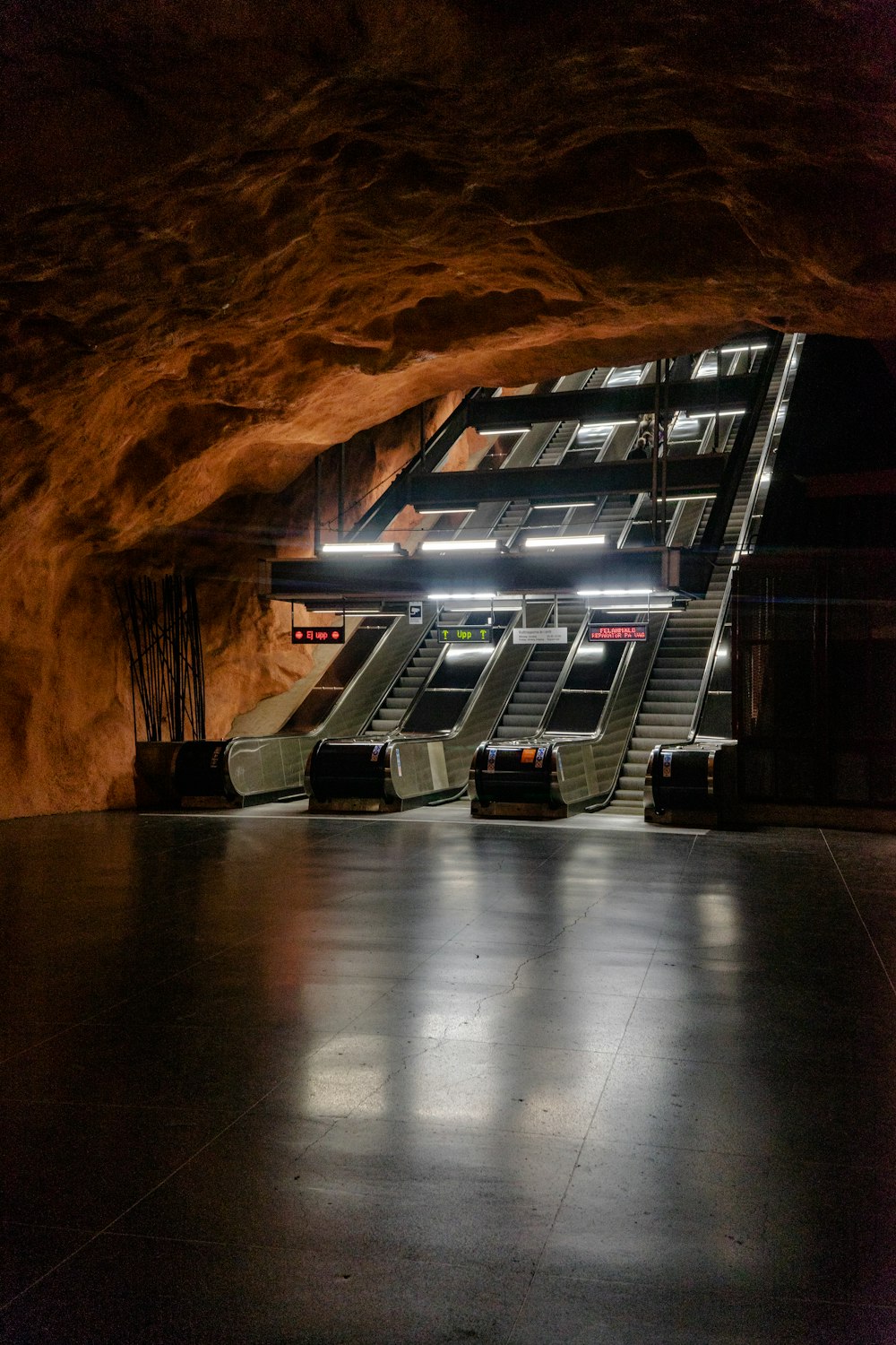 underground escalator with lights