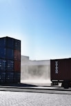blue and red shipping containers