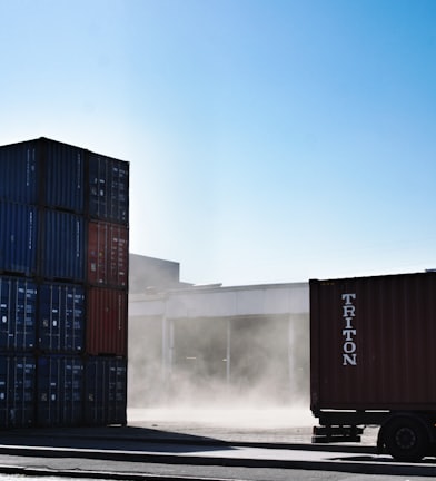 blue and red shipping containers