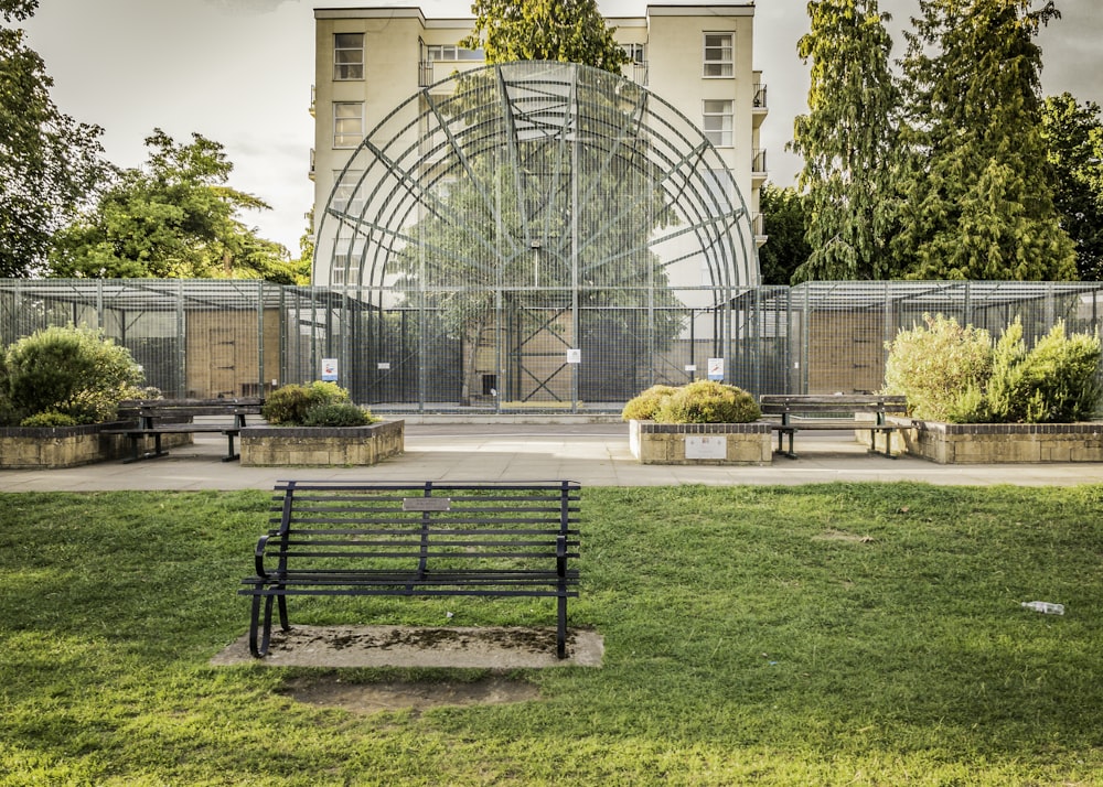 banc sur le terrain en herbe