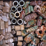 An assortment of gypsum artifacts showcasing intricate designs.