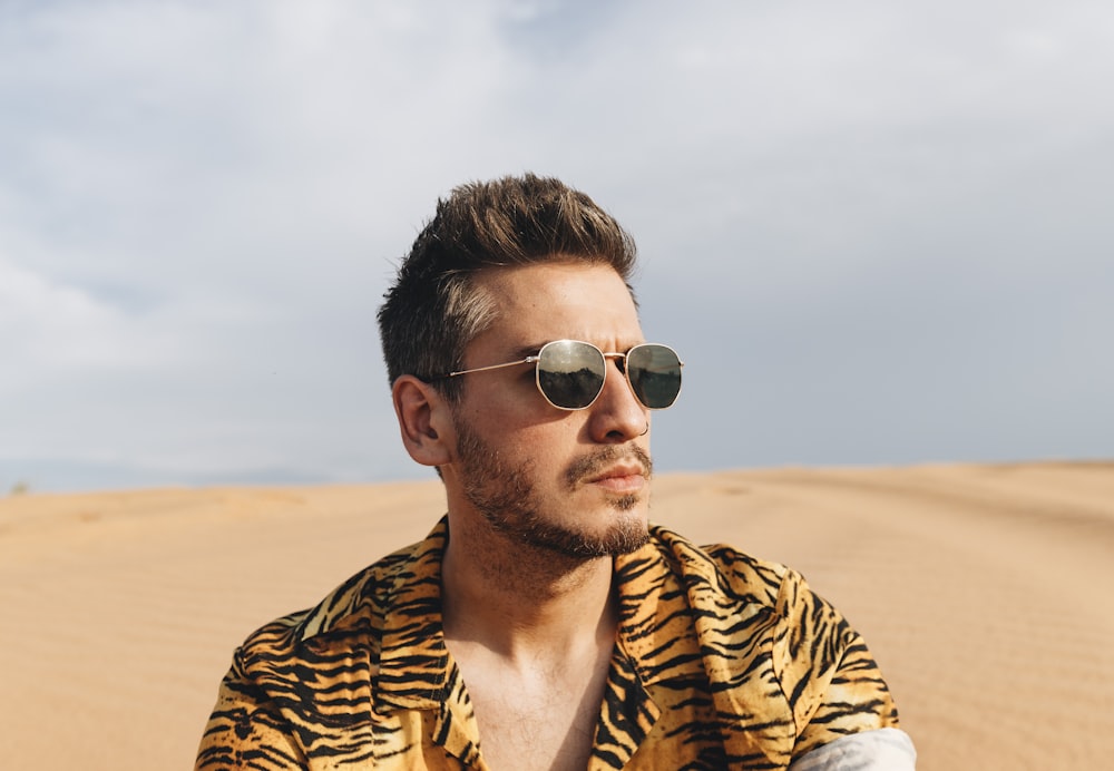 man wearing tiger print dress shirt