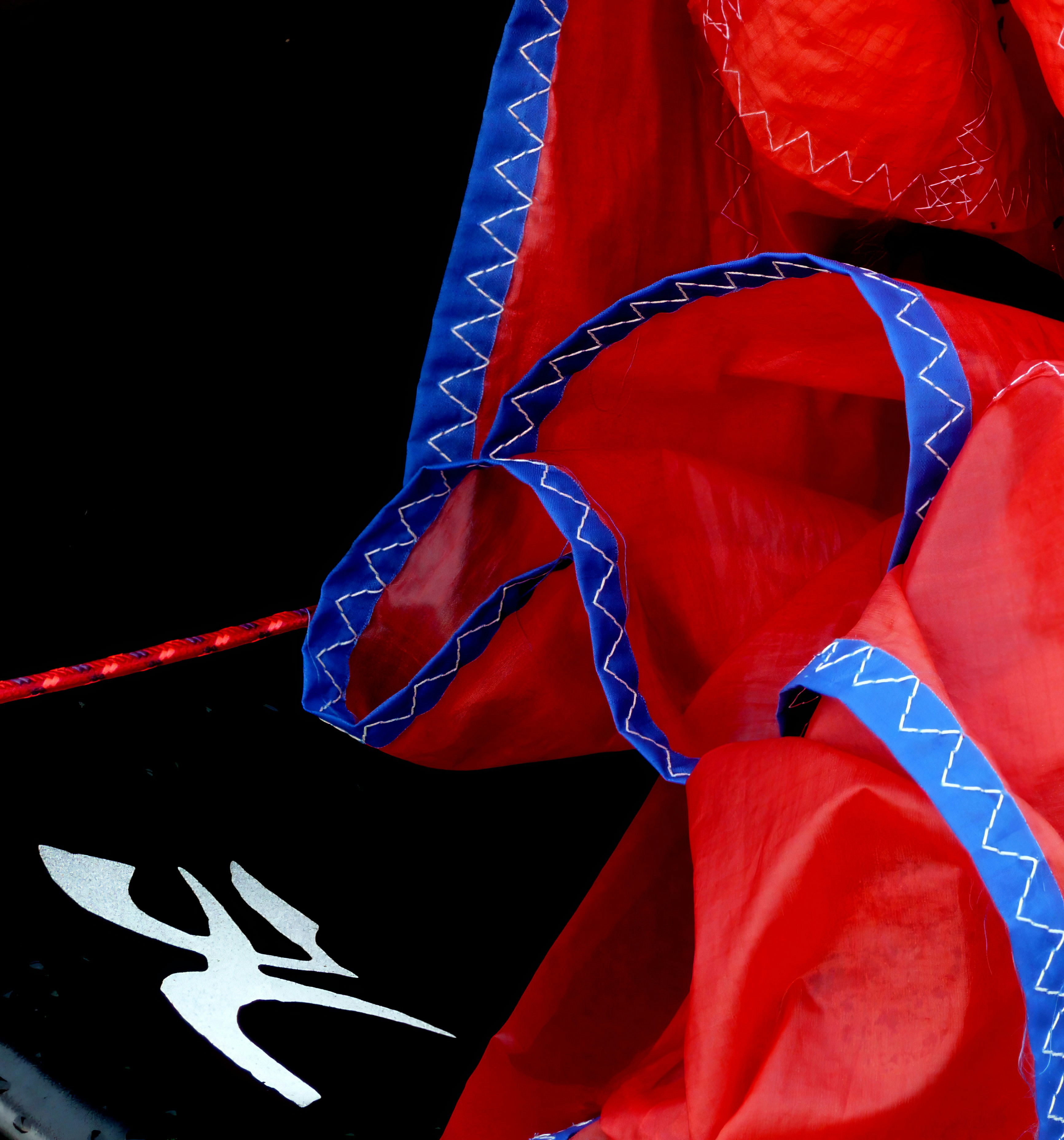 red and blue textile