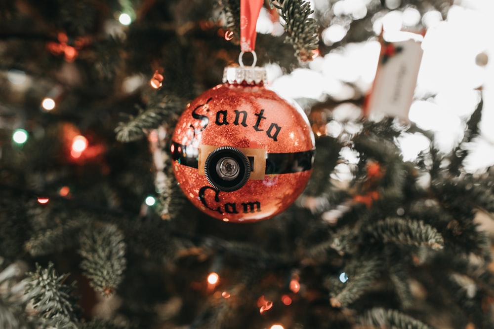 red bauble on Christmas tree