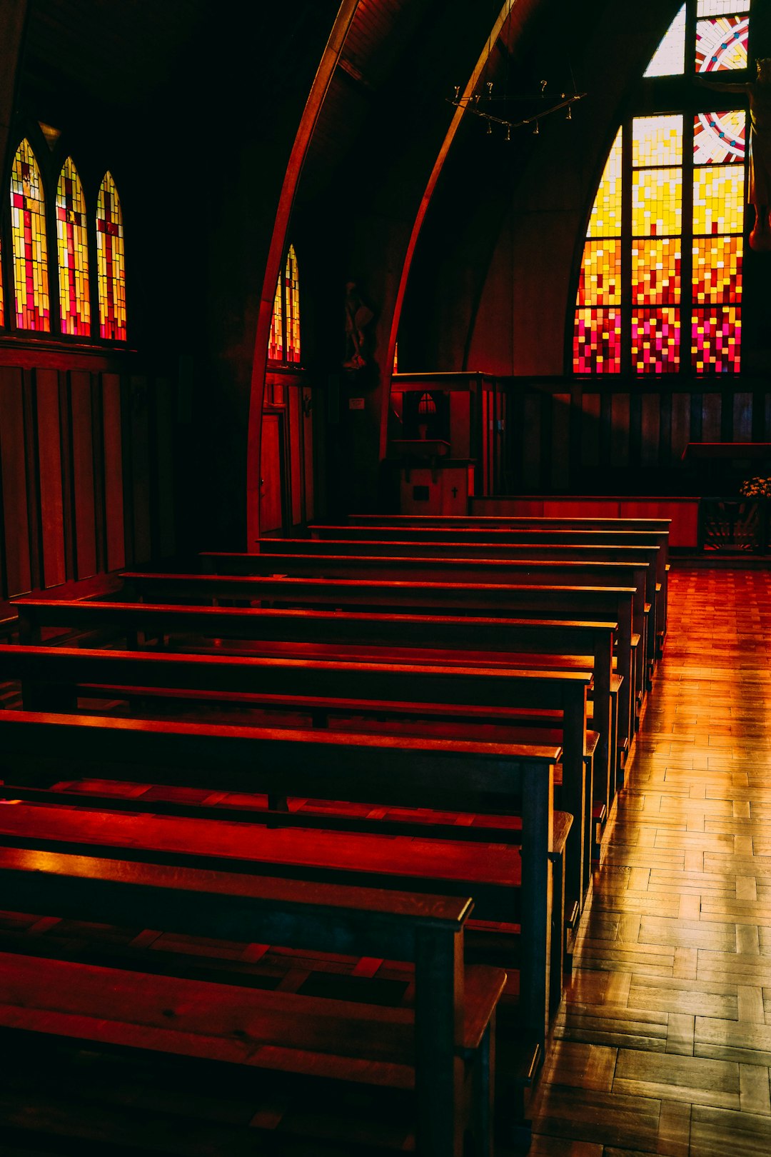 empty bench pew in church