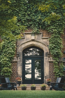 black wooden framed and clear glass storm doors
