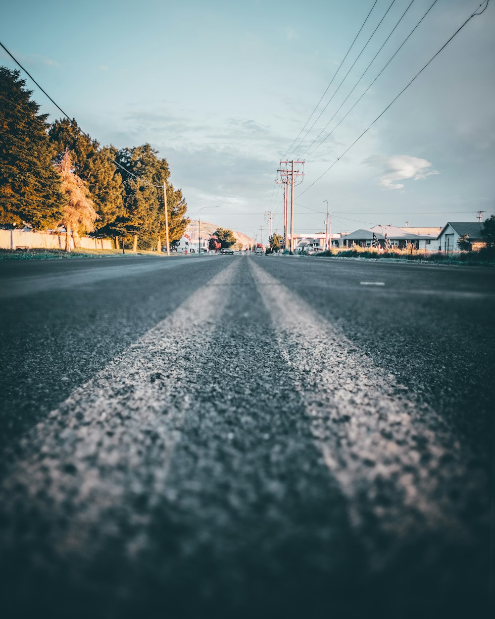 low-angle photo gray top road