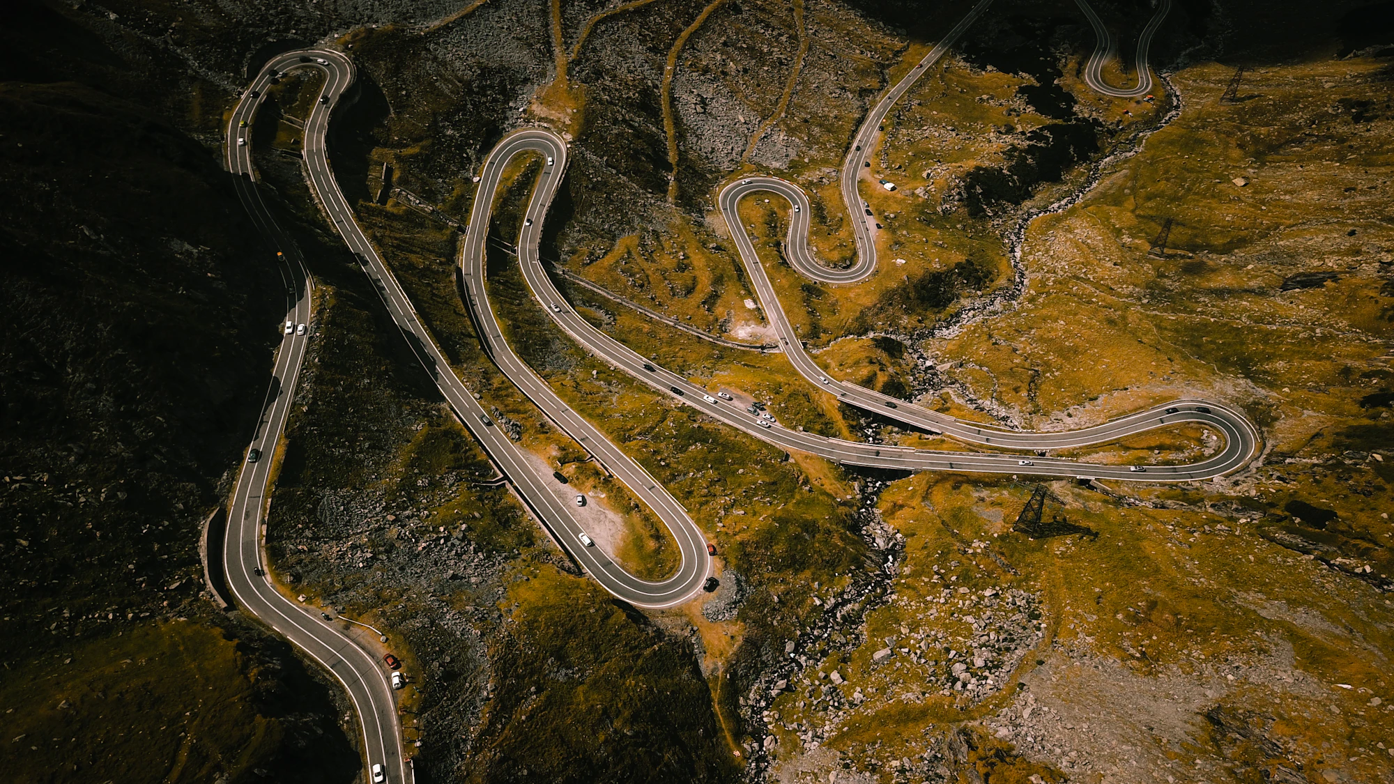 Winding mountain road from above