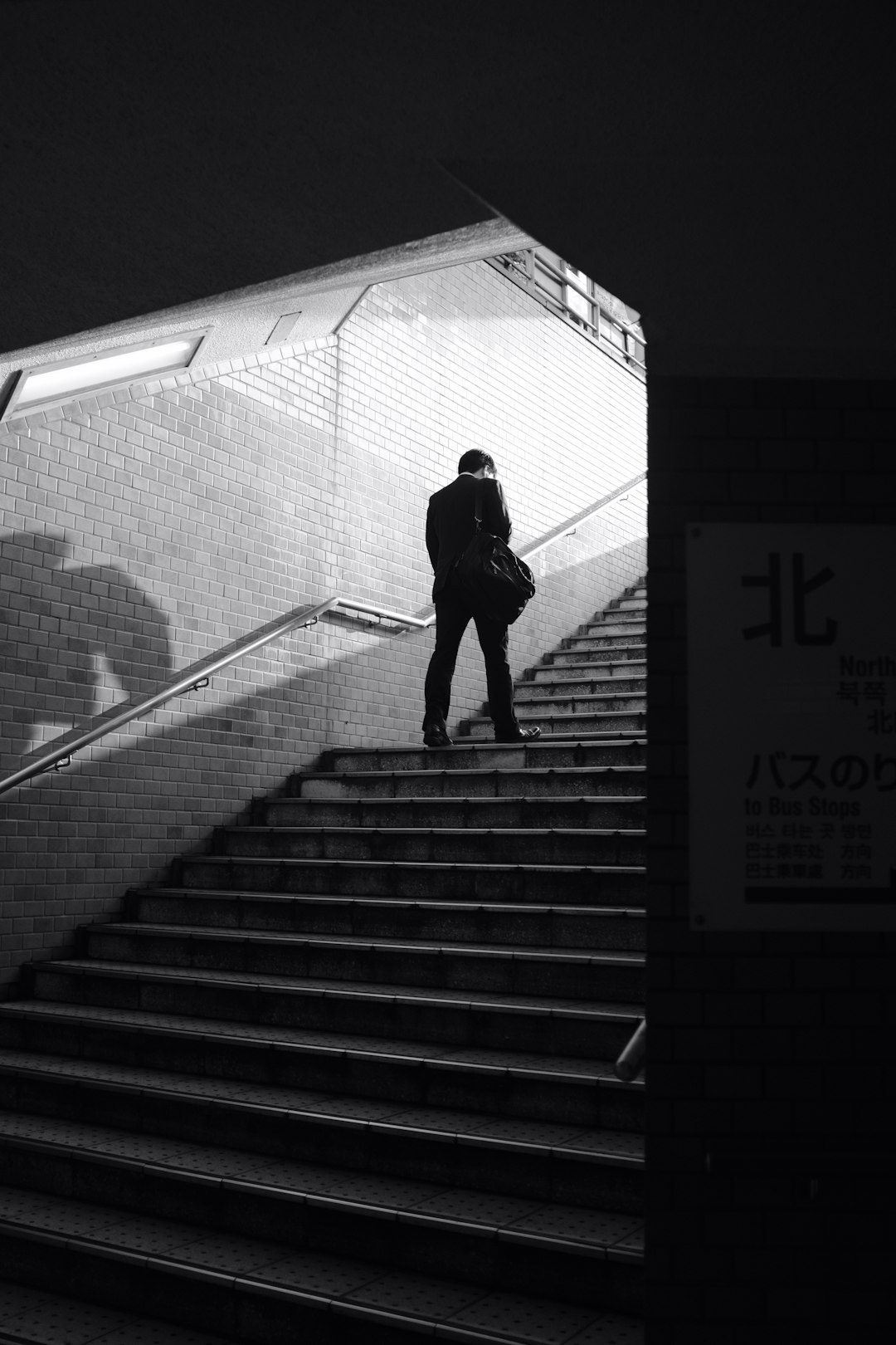 man walking on upstairs