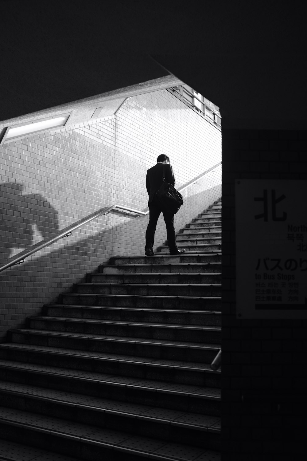 man walking on upstairs