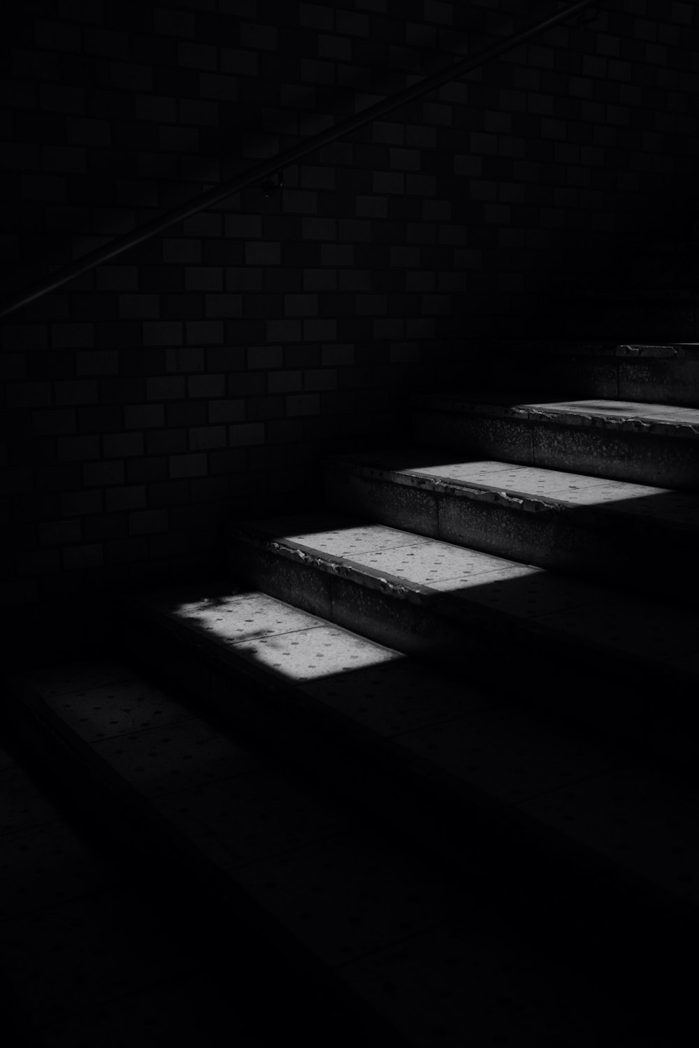 grayscale photography of stairs