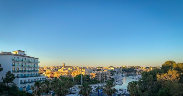Balcony view over Dubai marina featuring yachts and shimmering water under a clear blue sky.