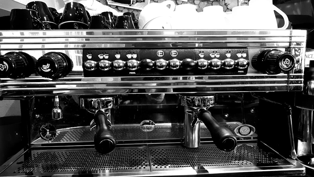 grayscale photography of espresso maker