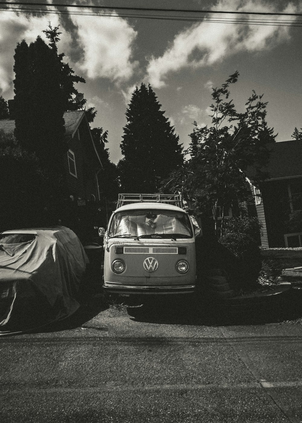 greyscale photo of volkswagen van