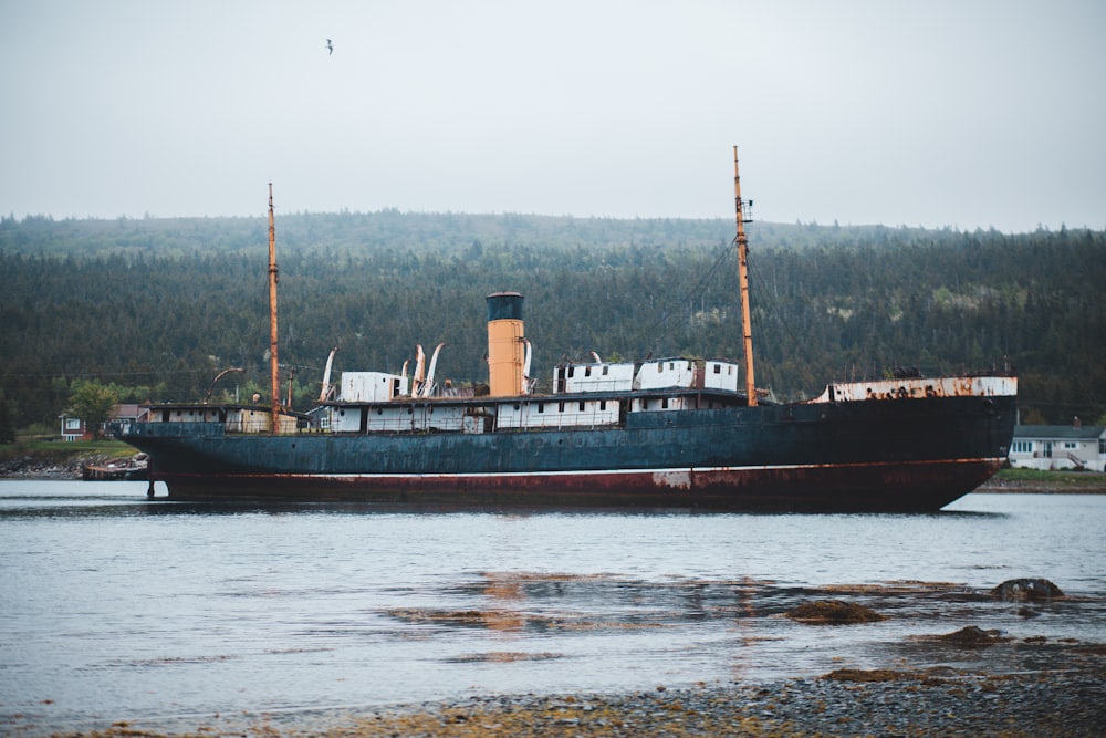 blue shipping boat