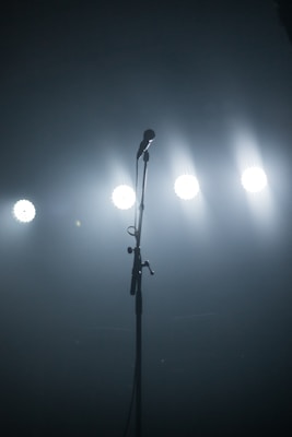 black microphone with stand