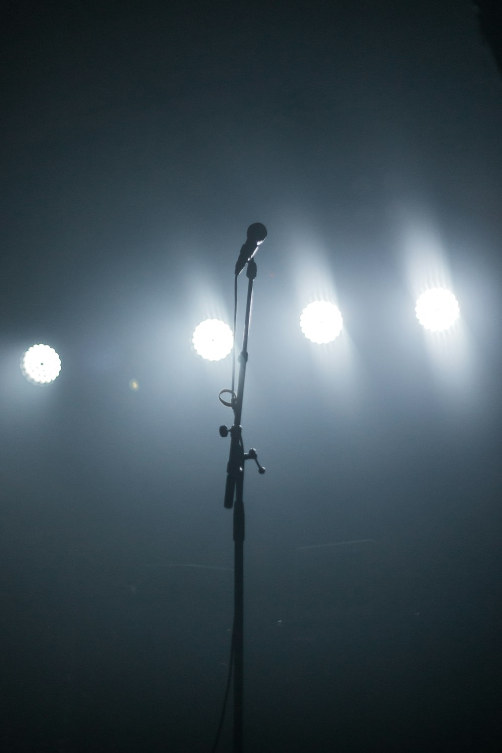 black microphone with stand