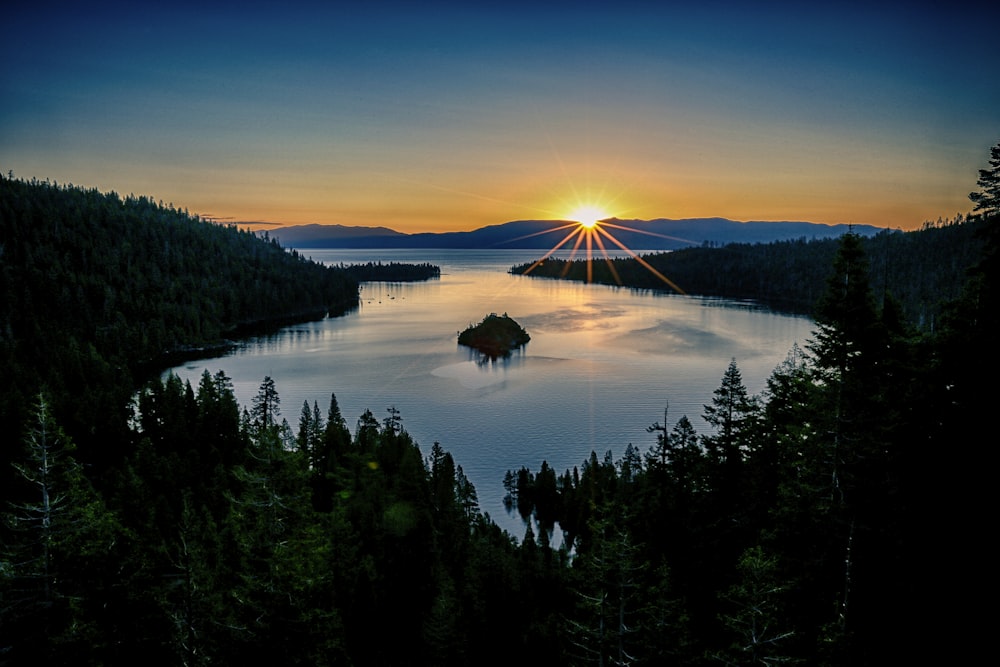 body of water during golden hour