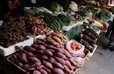 root crops on display yam teams background