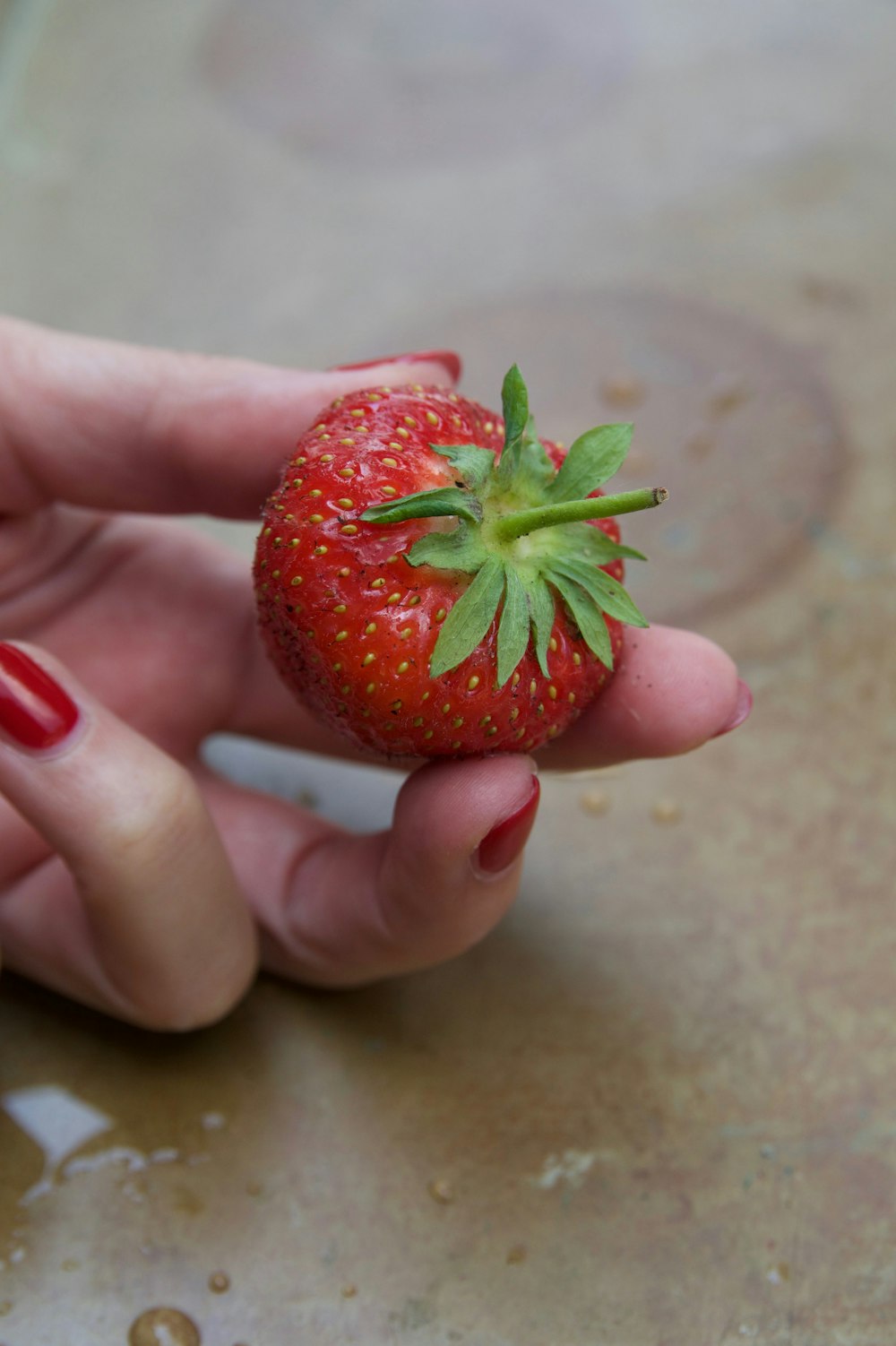 person holding red strawberry