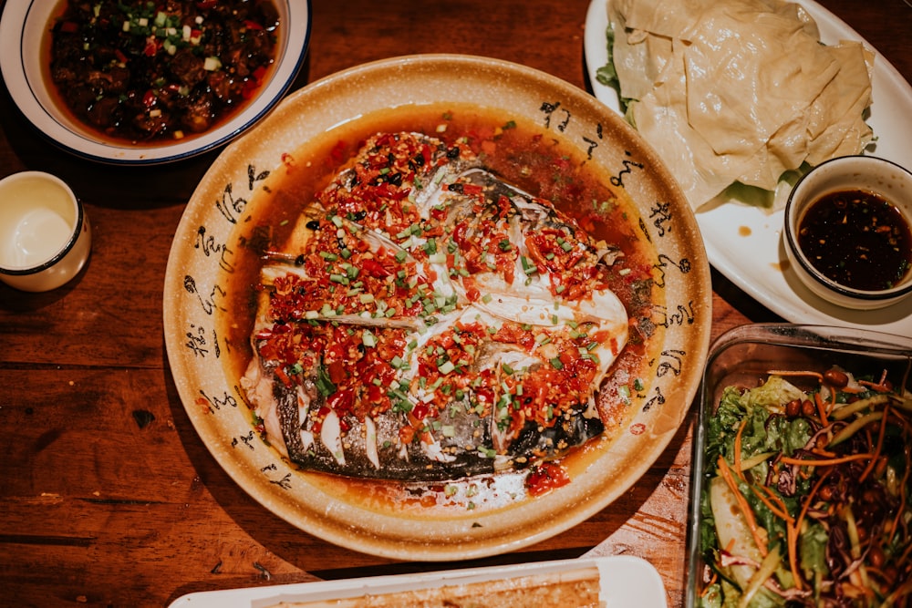 cooked food on brown ceramic plate