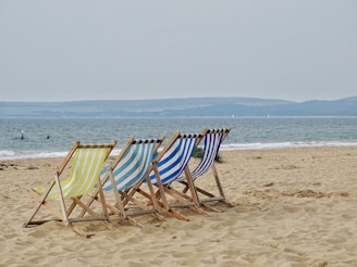 lined four chairs in front of beach