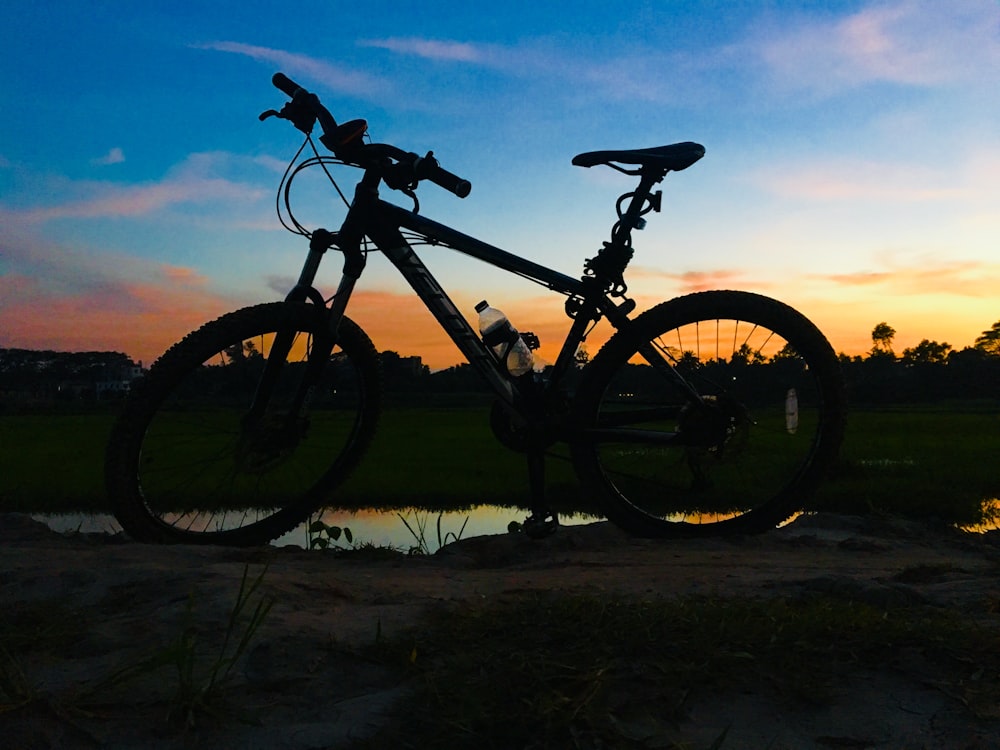 black hardtail bike during golden hour
