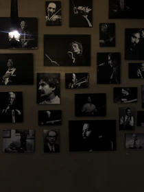 Portraits of diverse musicians with their instruments in a cozy studio setting.