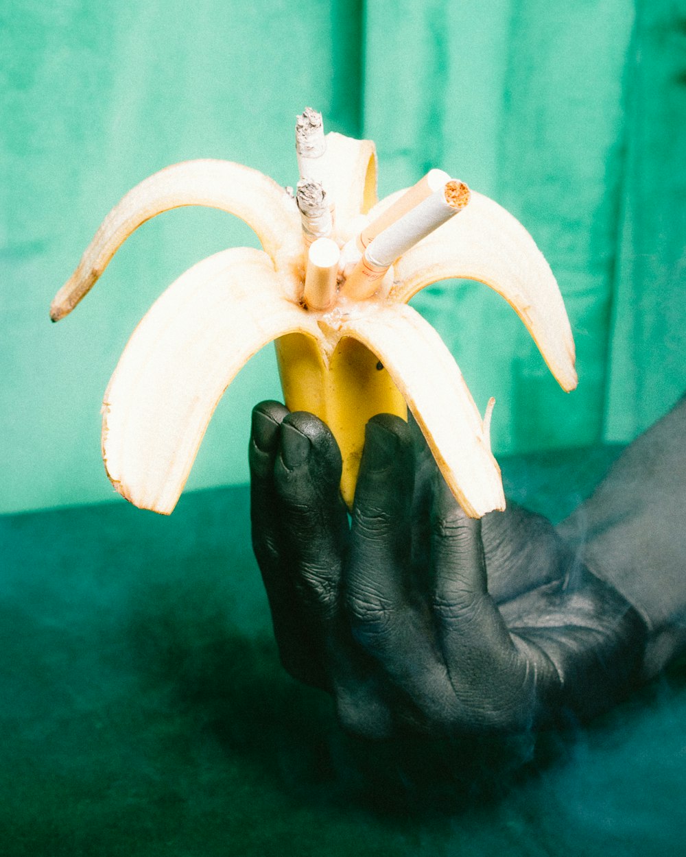 banana peel filled with cigarette butts