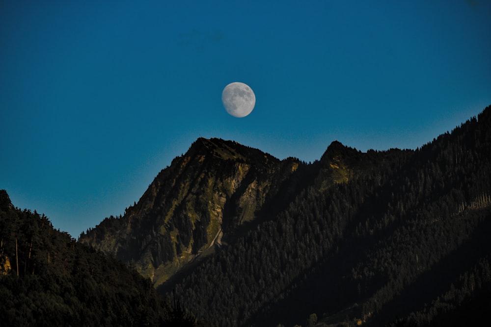 mountain slope and white moon scenery