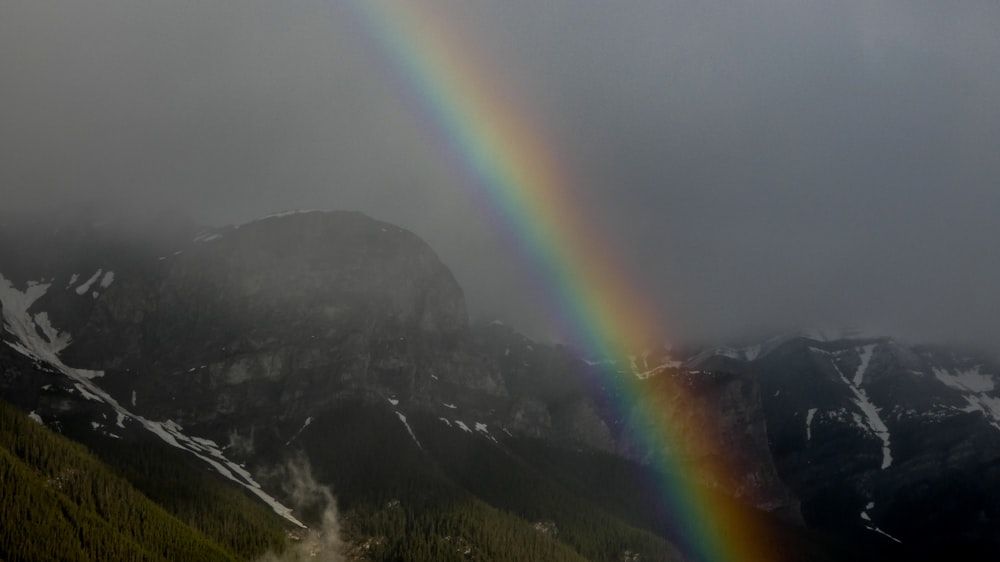 landscape photo of mountains and rainbow