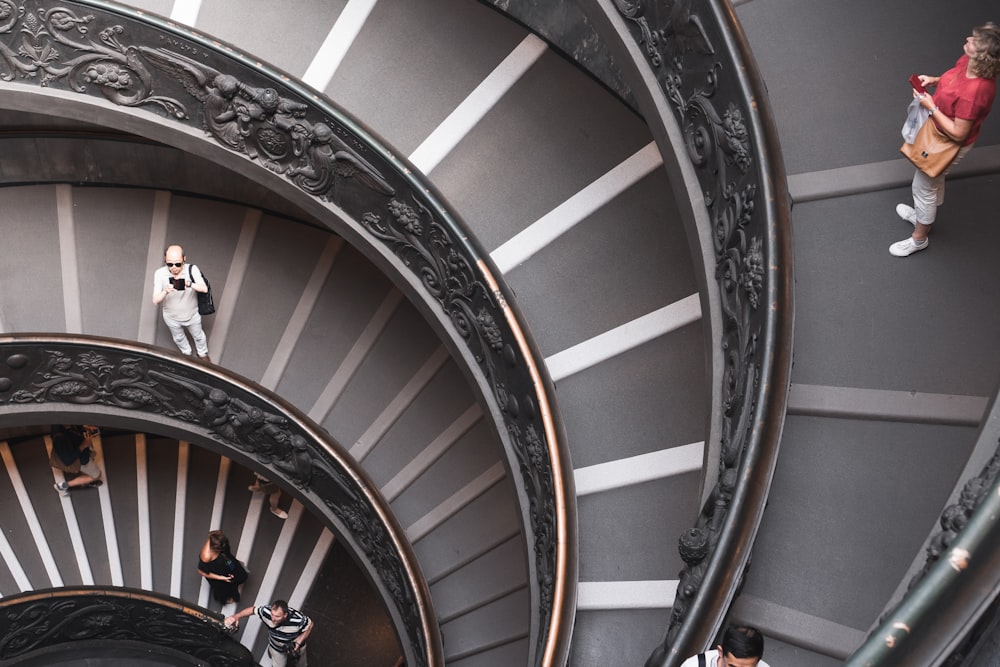 gray and white spiral stairs