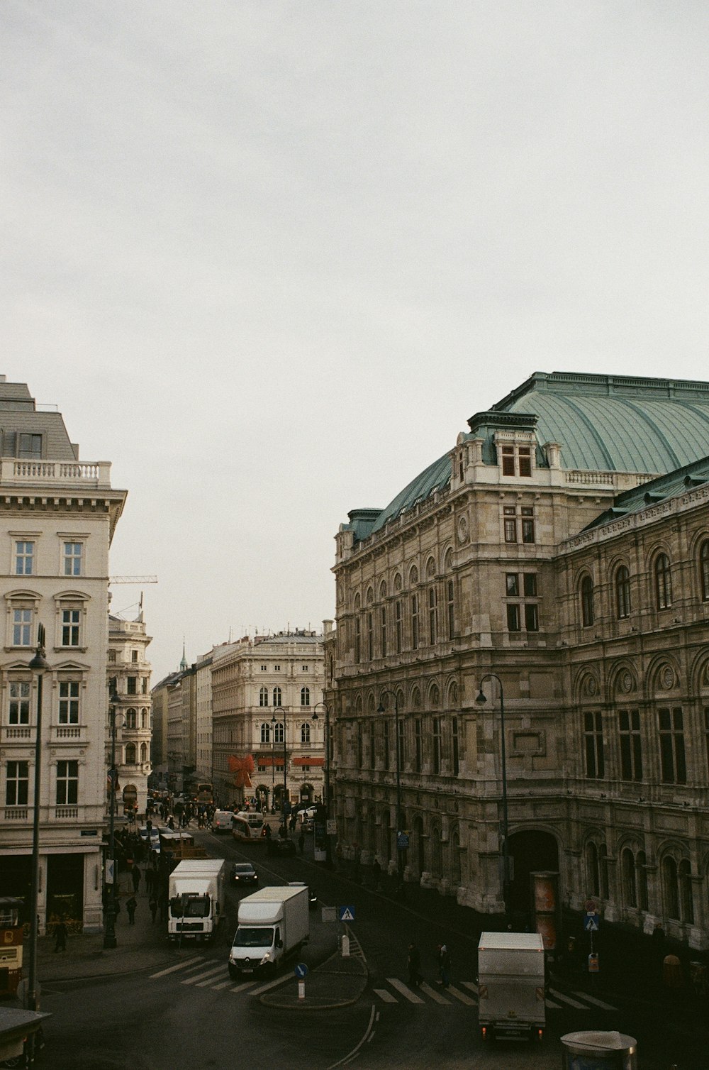 architectural photo of a gray and green building