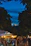 A bustling Asheville street showcasing warmly lit restaurant patios at dusk.