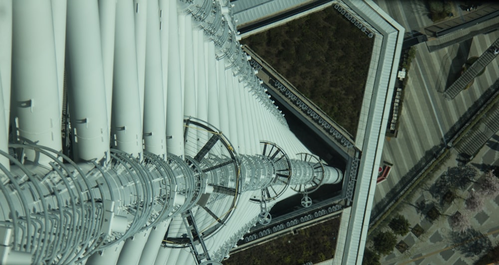 an aerial view of a large metal structure