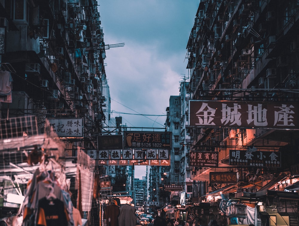 markets on street near buildings