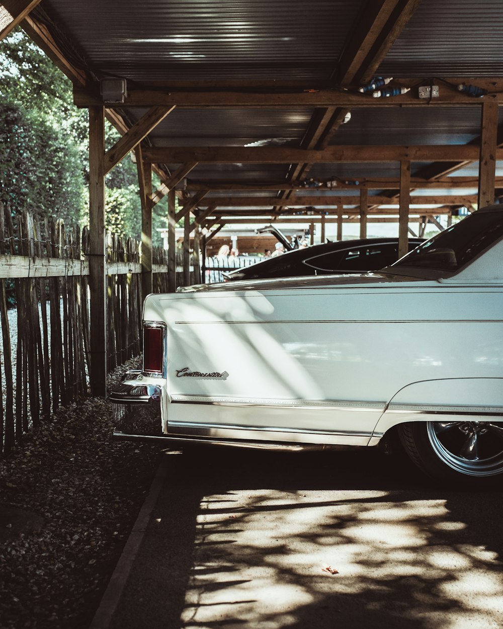 two cars parked inside sheet canopy