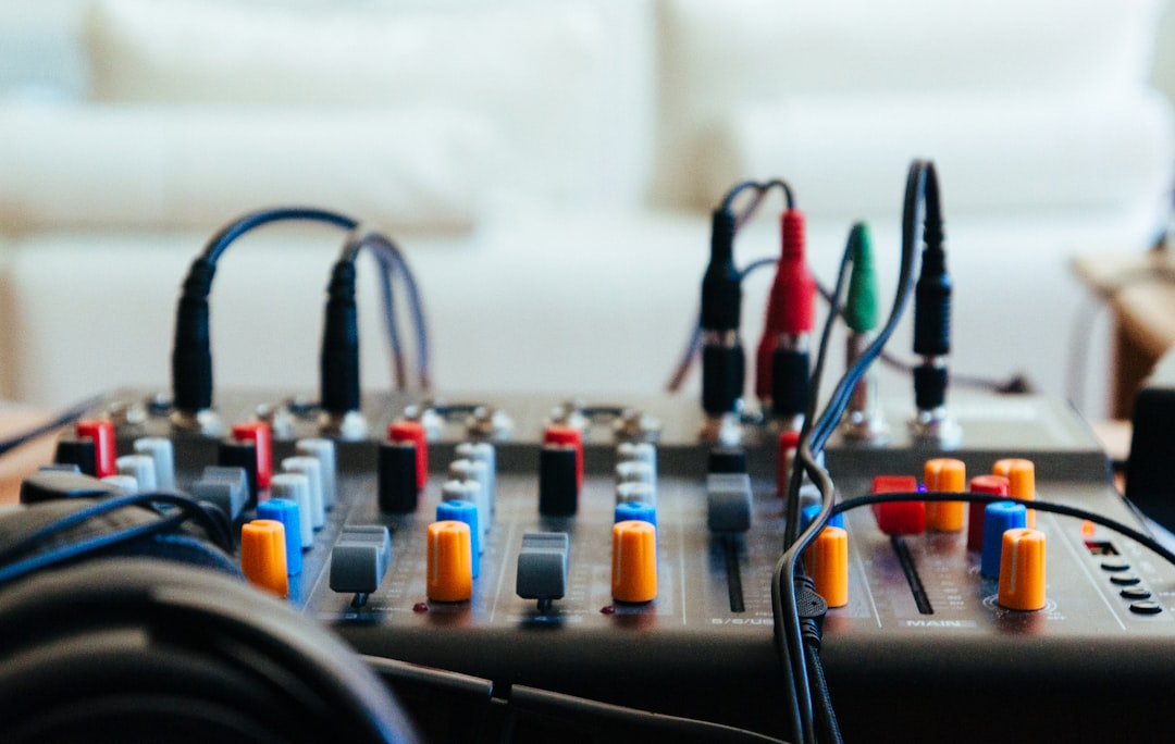 closeup photo of DJ mixer, Podcast recording day.
