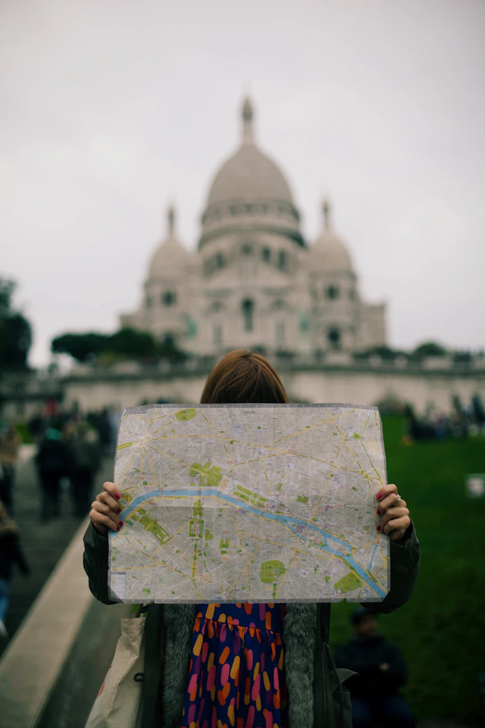 Traveller reading a map